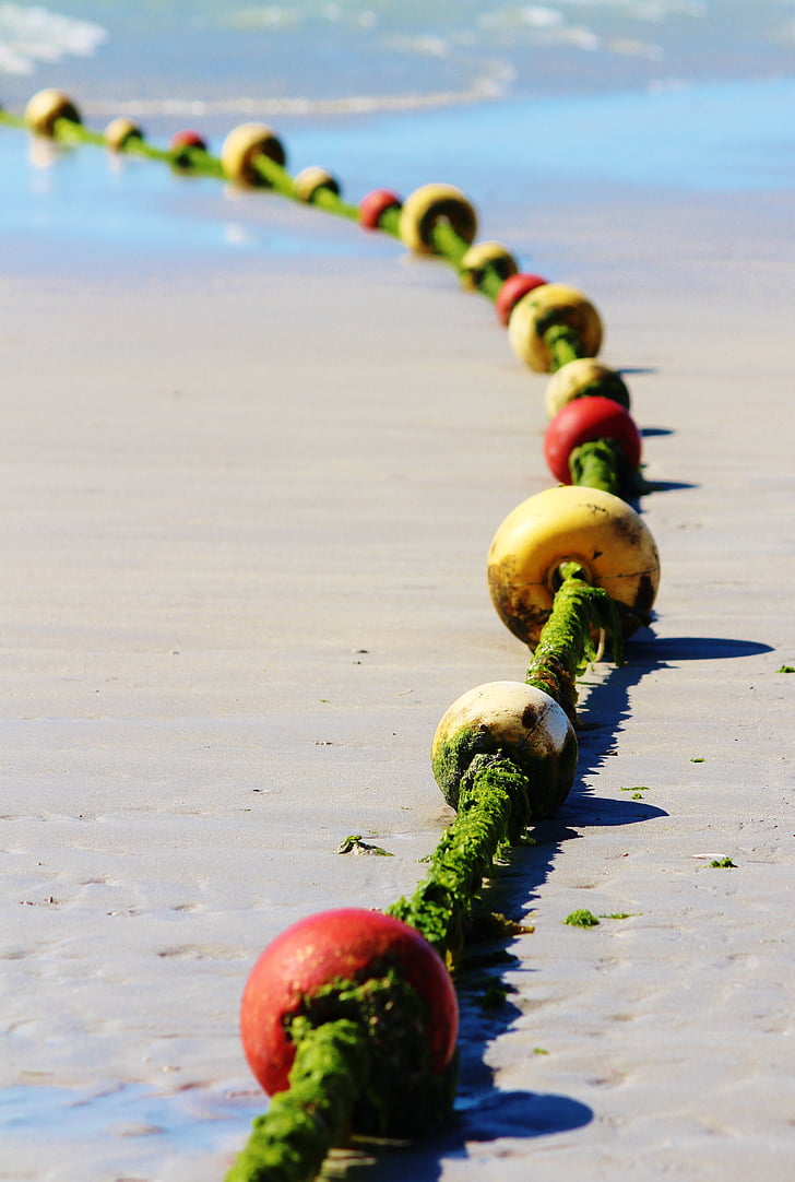 anchor chain, sea, beach, balls, dew, seaweed