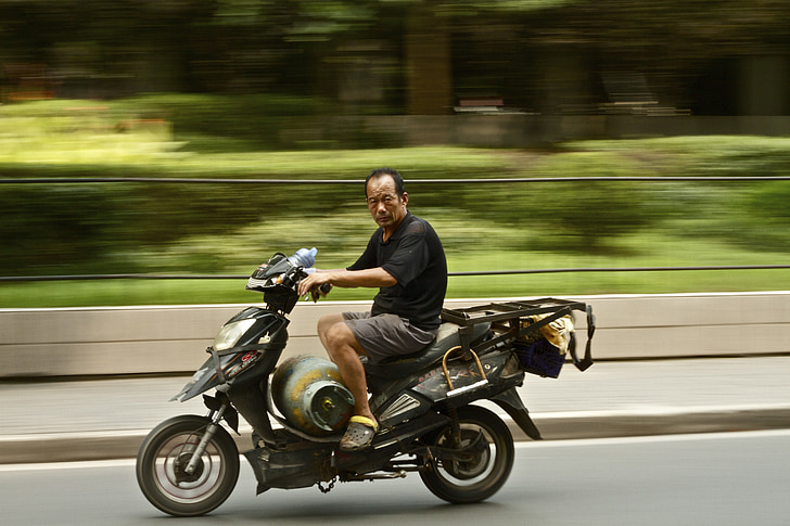 moped, riding, scooter, mann, kjøretøy, mann, aktiv