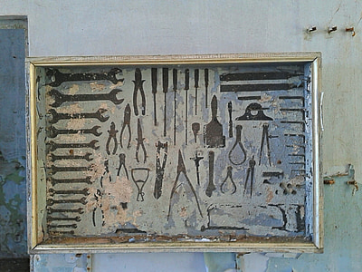 vana, Tööriistakast, kasti, kontuur, kastid, Tööriistad