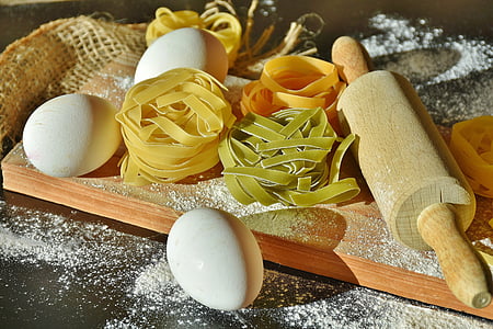 nudlar, Tagliatelle, pasta, rå, färgglada, mat, kolhydrater