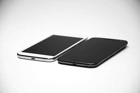 two, black, white, smartphones, mobile, phone, gadget