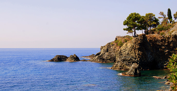 Urwisko, morze, góry, wody, skały, Liguria, Włochy