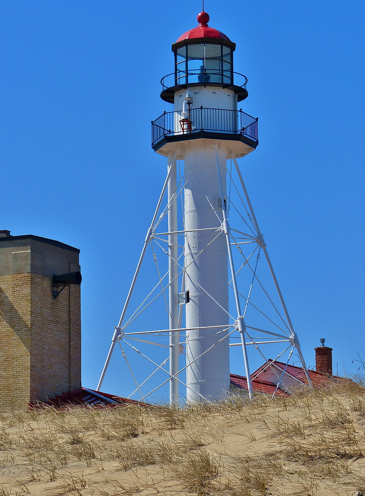 lighthouse, light, house, point, whitefish, michigan, lake