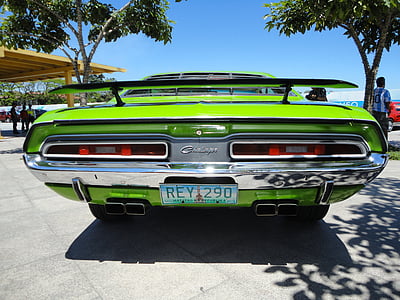 coche del músculo, Challenger, Vintage, verde, retro, parte trasera, antiguo