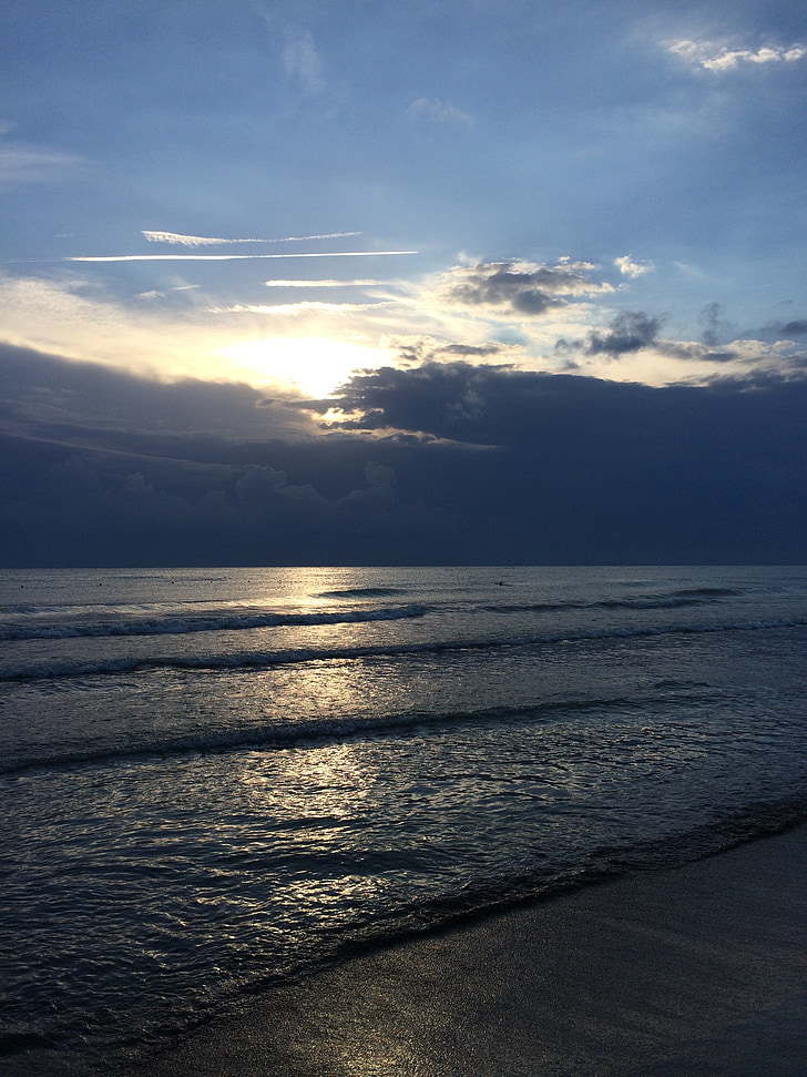 mare, nuvole, spiaggia, tramonto, Partly Cloudy