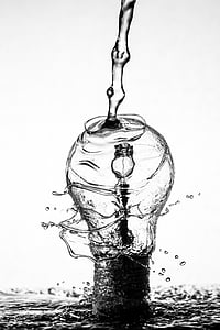 black-and-white, light bulb, splash, water, wet
