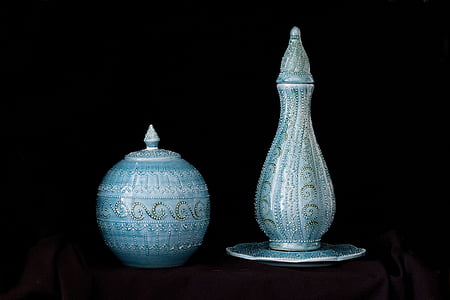 vedle sebe, řemeslné výrobky, zvýšená, mísa, váza, keramika, Turecko