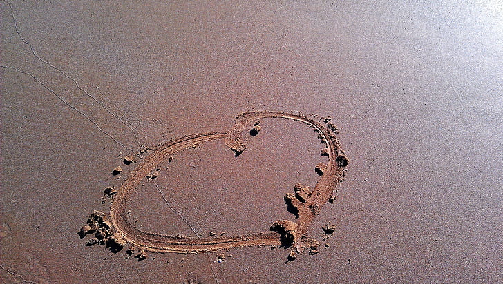 beach, love, joy, heart, sand, drawing
