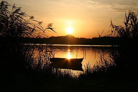 sunset, lake, nature, abendstimmung, romance, dusk, silhouette
