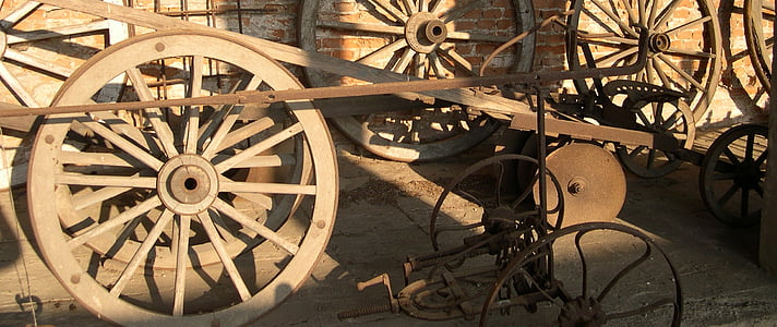 ruedas, antiguo, madera, radios, rueda, placa frontal