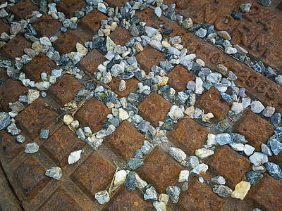 マンホールの蓋, 小石, 正方形, ステンレス, 錆のパターン