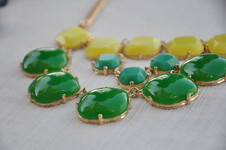 náhrdelník, šperky, móda, dárek, příslušenství, žlutá, zelená