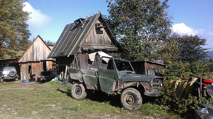 beskids, 폴란드, 지프, 오래 된 자동차, 하이킹, 관광