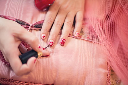 schilderij nagels, harten, Valentijn, manicure, vrouwen, nagel, mode