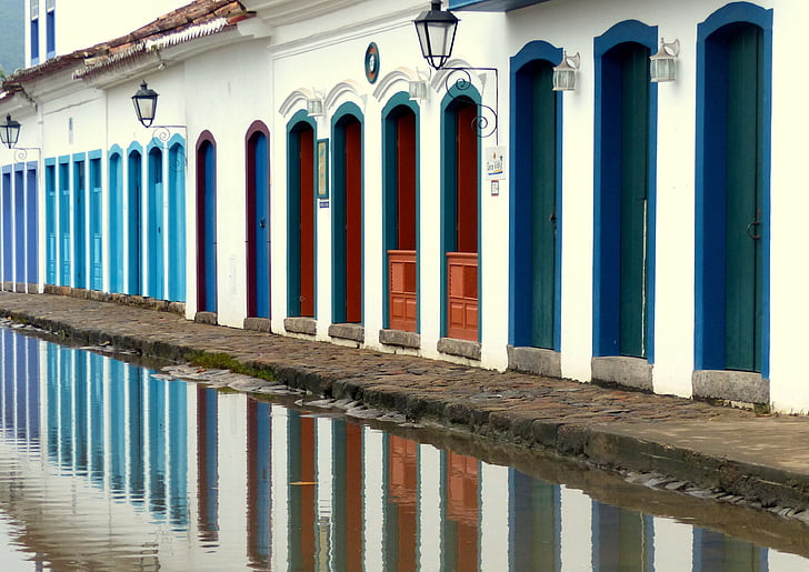 Paraty, Rio de janeiro, arkitektur, Colonial, historiska centrum, högvatten, Eventide