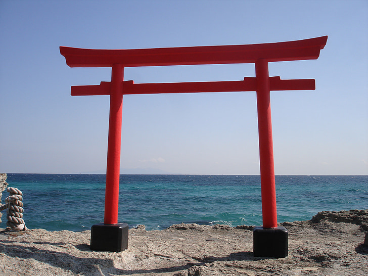 torii vrata, Japan, more, duhovnost, tradicionalni, Azijski crveni vrata, plaža