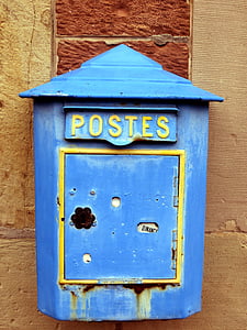пощенска кутия, стар, синьо, Франция, Елзас, пощенски кутии, носталгия