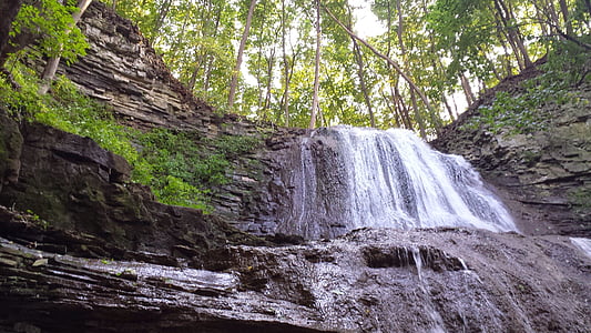 sherman falls, waterfall, hamilton, nature, river, forest, stream