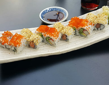 sushi, mat, tradisjon, tradisjonelle, roll, sjømat, måltid