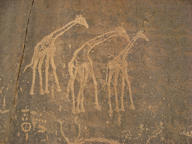 Alžirija, jamske poslikave, starodavno pisno, prazgodovine, žirafe