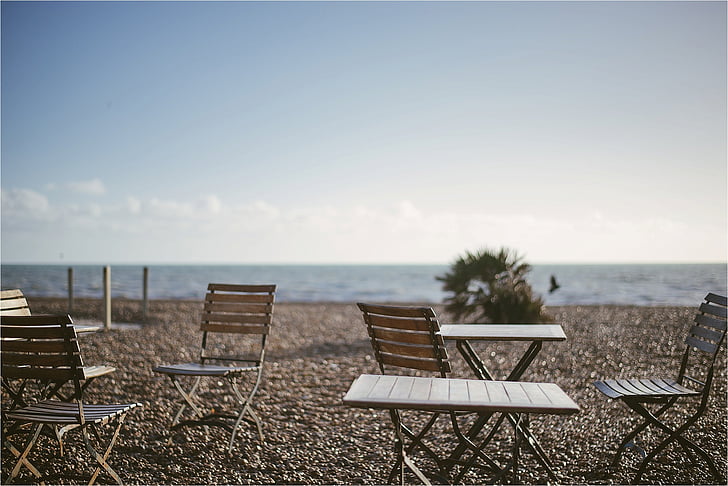 Beach, székek, óceán, tenger, tengerpart, Sky, táblák