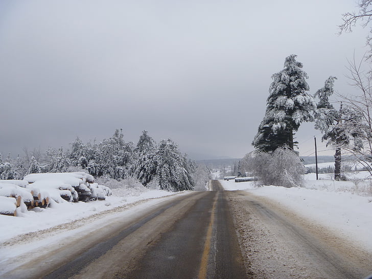 Vinter, veien, gadou, slaps, snø, isen, kalde