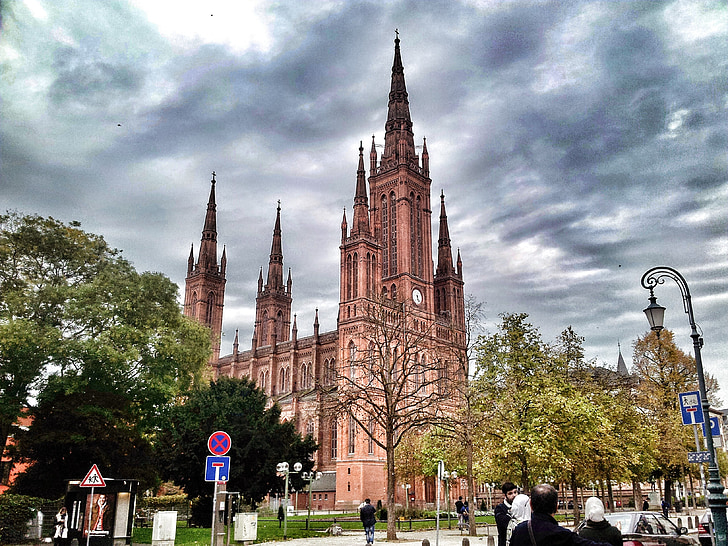 cathedral, wiesbaden, historic, germany, hdr