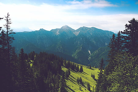 berg, bos, natuur, gras, weergave, Panorama, hemel
