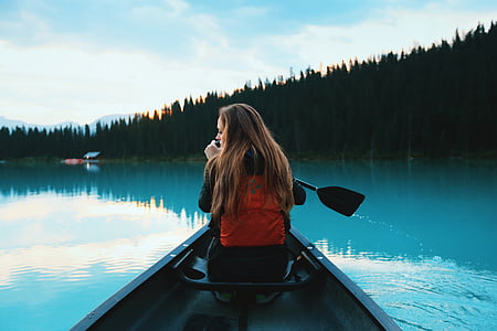 canoa, ragazza, canoa, acqua, per il tempo libero, avventura, Paddle