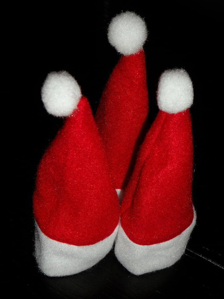 Zipfelmützen, Santa claus, tri, dekorácie, Vianoce