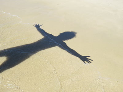 sombra, praia, pensamentos, areia, por-do-sol, oceano, natureza