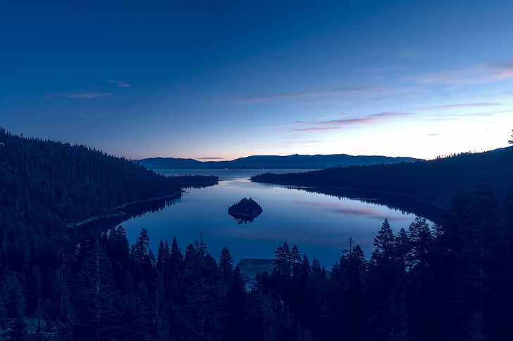 Emerald bay, Lake tahoe, Californië, water, reflecties, Bergen, Toerisme