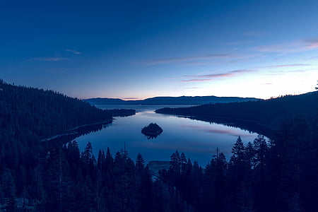 Изумрудная бухта, Озеро Тахо, Калифорния, воды, размышления, горы, Туризм