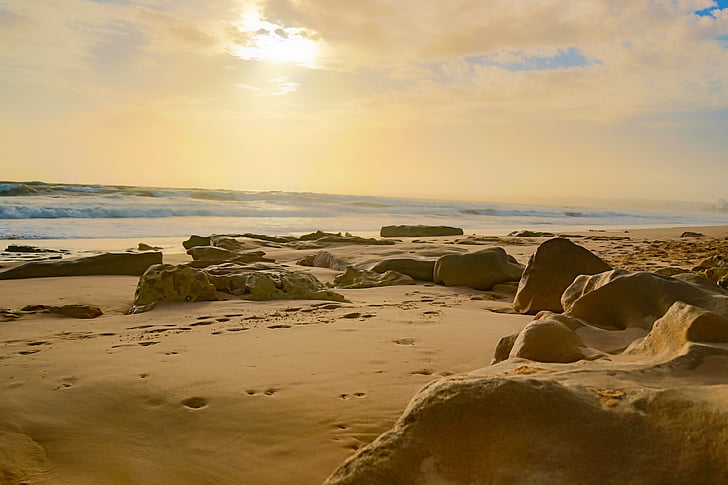portugal, beach, sunset, stone, algarve