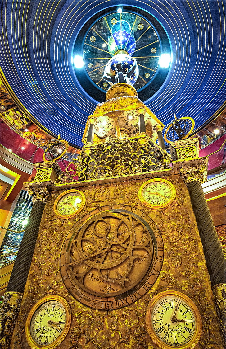 skipet klokke, Atrium, gul, gull, innendørs, dekorasjon, design