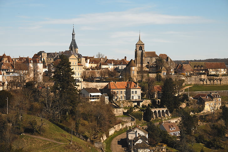Avallon, Yonne, stad, boom, huizen, Bourgondië, site