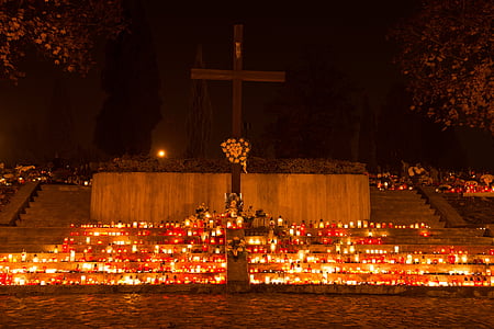 кладбище, свечи, ночь, Темный, мертвых, Могила, Памятник