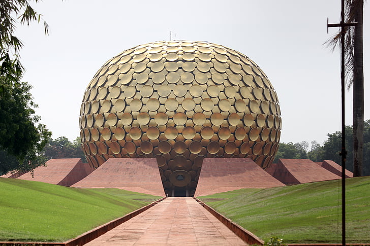 Auroville, Matir mandir, naturen, Globen, Golden globe, Meditationscenter, grön