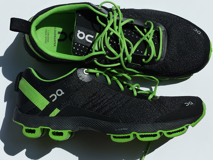 sports shoes, running shoes, sneakers, marathon shoes, shoes, green, black