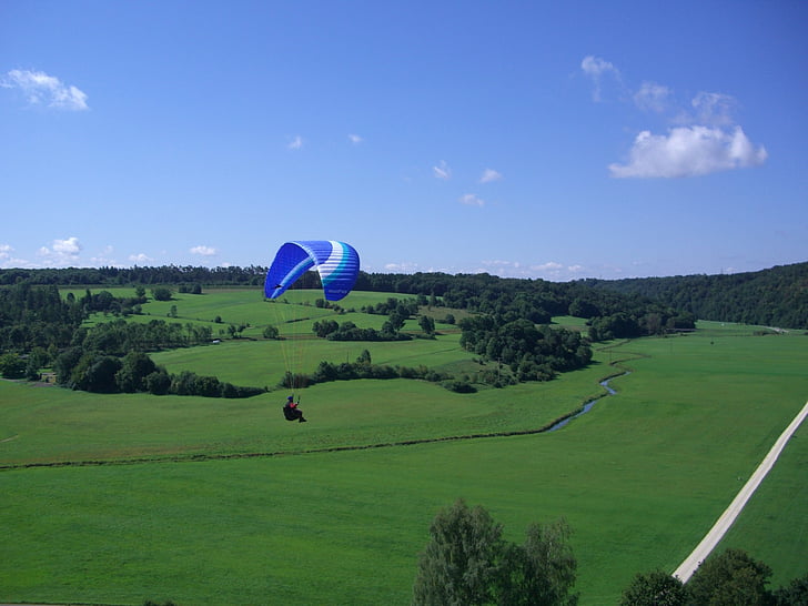 paragliding, pilot, paraglider, floating sailing, sky, blue, castle hill