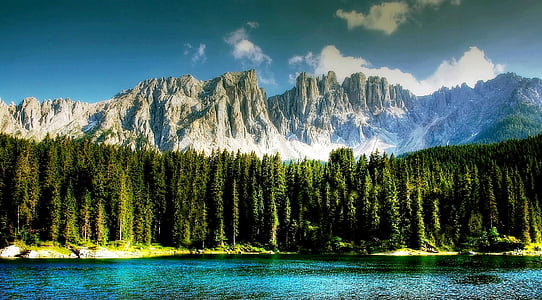 Dolomittene, Karersee, bergsee, natur, Syd-Tirol, fjell, resten