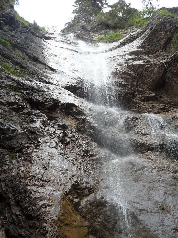 cascada, alta, agua, montañas, flujo, Alpine, schleierfall