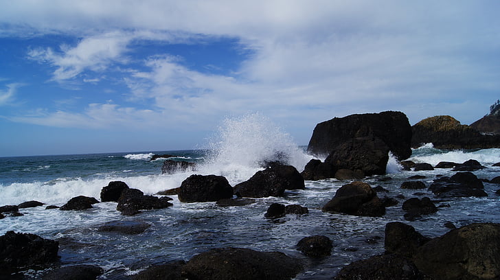 ondas, céu, pedras, mar, céu azul, água