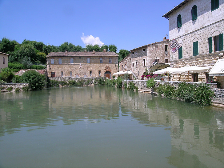 град Bagno vignoni, Тоскана, Италия, архитектура, река, Европа, вода