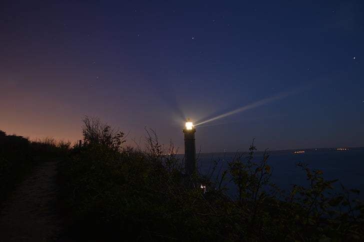 Faro, Marina, marítimo, mar, luz, noche, la bahía de brest