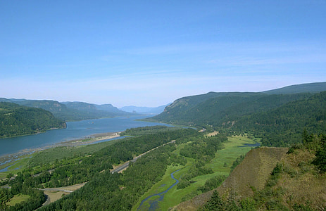Columbia river, upes, Columbia gorge, debesis, zaļa, zila, aiza