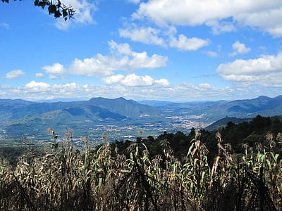 Gvatemala, Antigua, daba, kukurūza, kalni, debesis, ainava
