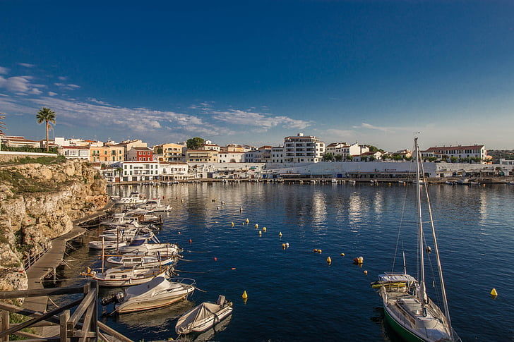 Menorca, landskap, Spania, vann, natur, port, båter