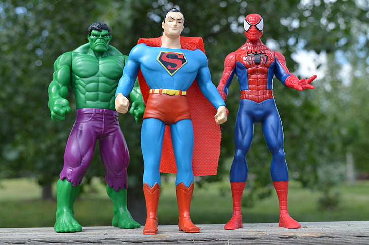 superhelte, Incredible hulk, Superman, Spiderman, tegneserier, helte, kraftfuld