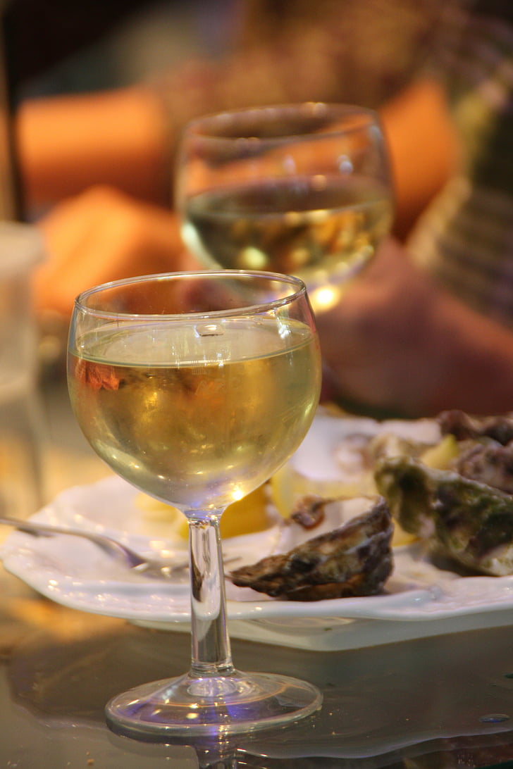 wine, oysters, gourmet, wine glasses, eat, restaurant, glasses